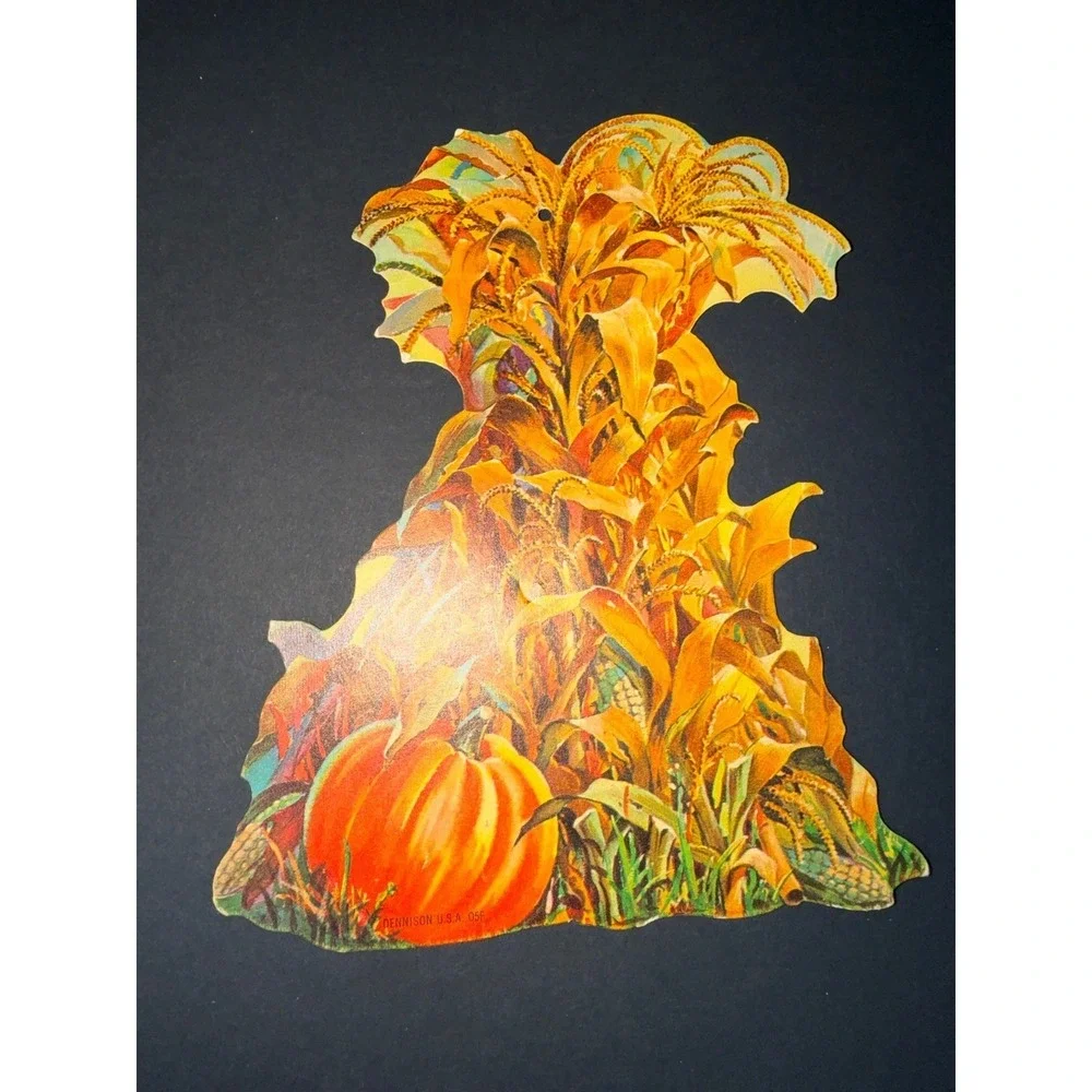 VTG Dennison Thanksgiving Die Cut Decorations  Multicolor Holiday Decor 4pc